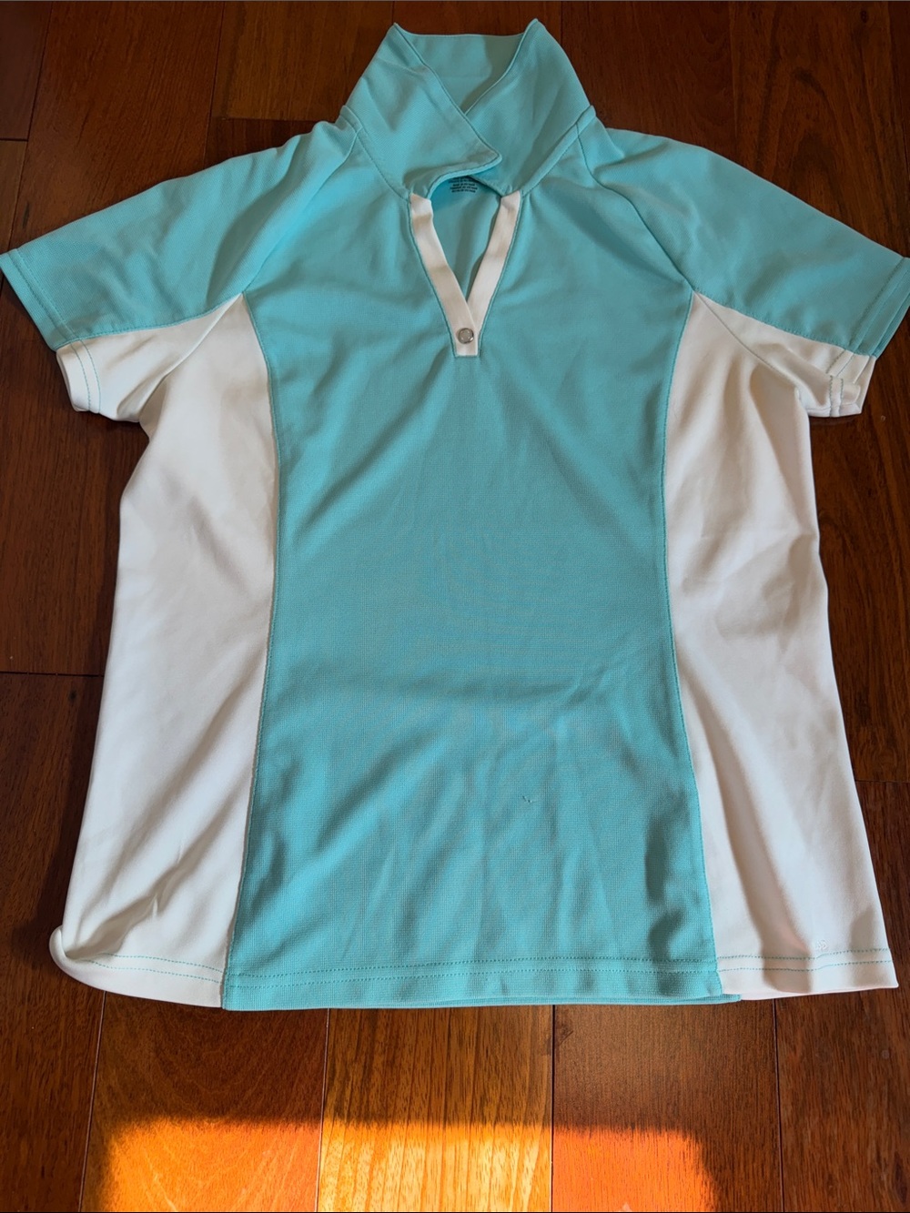 Izod Aqua and White Short Sleeve Athletic Polo